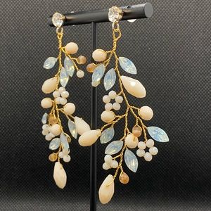 Floral Rhinestone Gold Chandelier Earrings